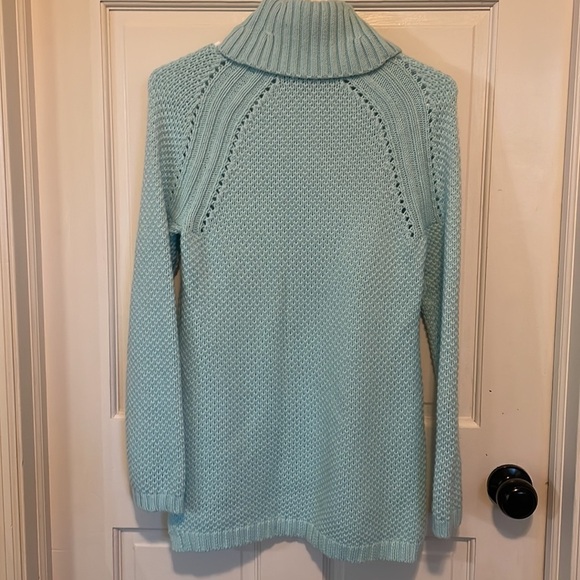 Talbots chunky Turtle Neck Sweater Lambswool blend in light bluish green Sz Sm - Picture 5 of 8